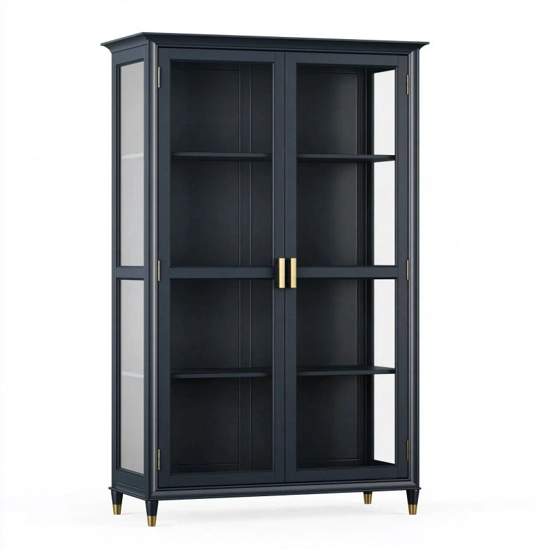 Vitrine 100 x 40 x 190 cm aus Holzwerkstoff und Glas Schwarz Goldfarben mit 2 Glastüren
