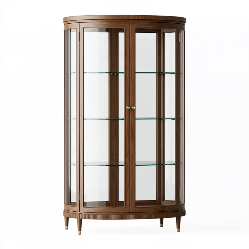 Vitrine 100 x 45 x 190 cm aus Holz und Glas in Dunkelbraun mit Glastüren