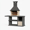 Grillstation 150 x 70 x 210 cm aus Beton Grau Beige mit Kamin und Stauraum