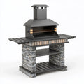 Gartengrill 150 x 70 x 190 cm aus Metall und Steinoptik anthrazit mit Kamin und Ablageflächen