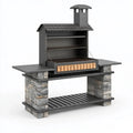 Grillkamin 150 x 70 x 190 cm aus Metall in Anthrazit mit Grillrosten und Kamin