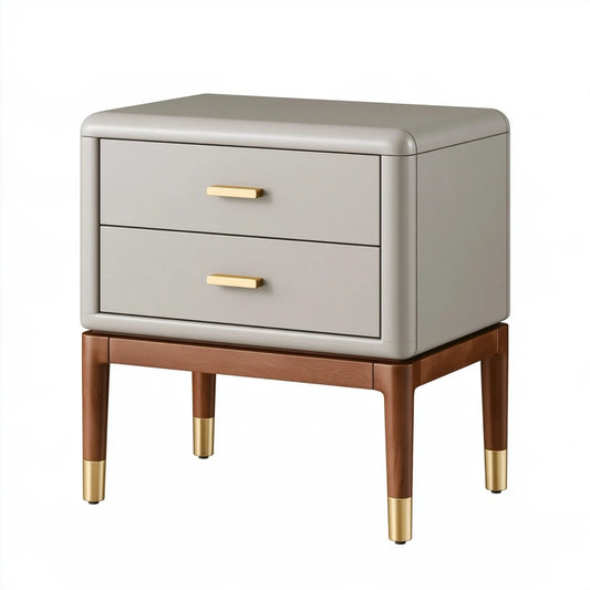 Nachttisch 50 x 40 x 65 cm aus Holz in Grau Braun Gold - mit 2 Schubladen