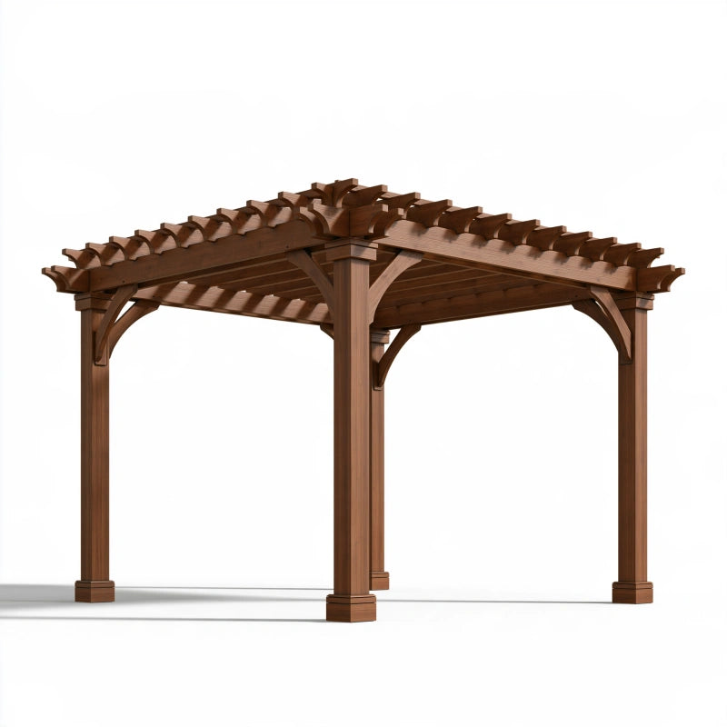 Holzpergola 300 x 300 x 240 cm Braun für Garten klassische Lamellenkonstruktion