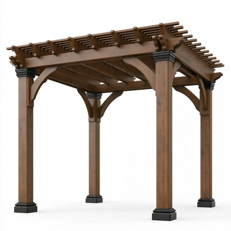 Holzpergola 300x300x240 cm braun für Garten mit offenem Lamellendach