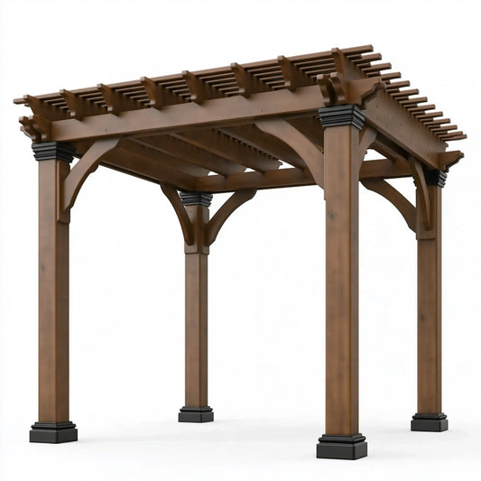 Holzpergola 300x300x240 cm braun für Garten mit offenem Lamellendach