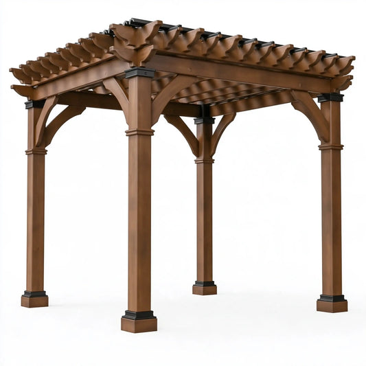 Gartenpergola 300 x 300 x 240 cm aus braunem Holz mit offenem Lamellendach