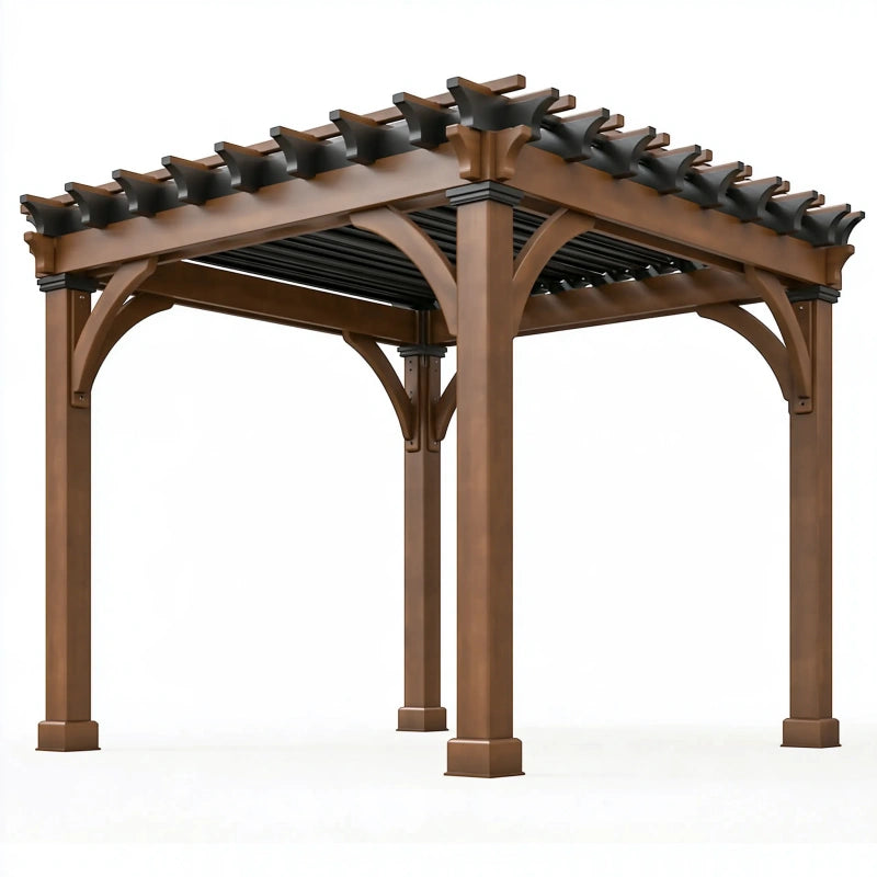 Holzpergola 300 x 300 x 250 cm Braun mit offenem Lamellendach für Garten und Terrasse