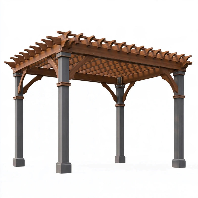 Pergola 300 x 300 x 240 cm Holz und Metall Braun/Grau für Garten im klassischen Stil