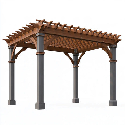 Pergola 300 x 300 x 240 cm Holz und Metall Braun/Grau für Garten im klassischen Stil