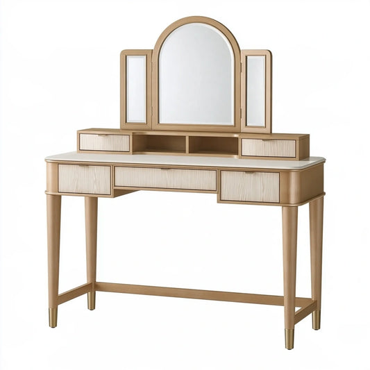 Schminktisch 120 x 50 x 150 cm Holzwerkstoff Beige mit Spiegel und Schubladen