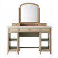 Schminktisch 120 x 45 x 150 cm Holz Beige mit Spiegel und Schubladen Landhausstil
