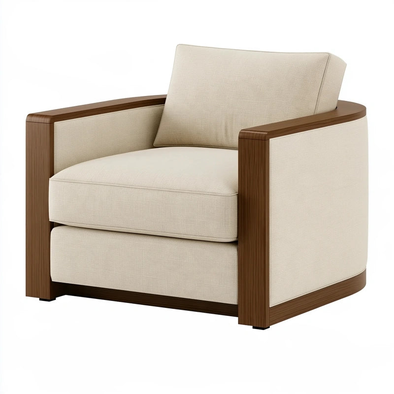 Sessel 85 x 85 x 80 cm Beige Braun mit Textilbezug und Holzrahmen