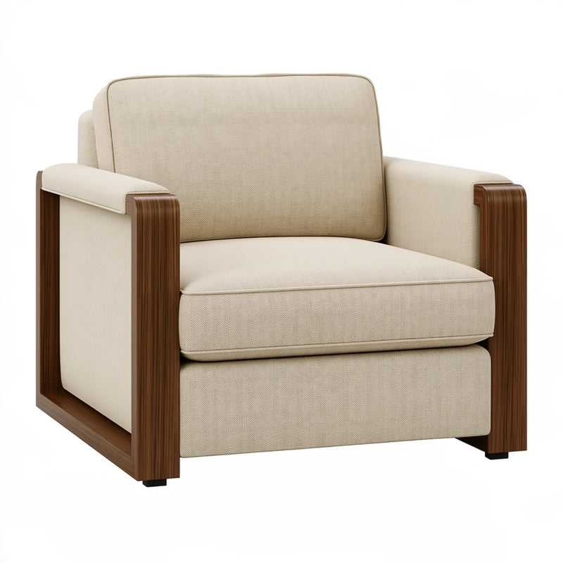 Sessel 85 x 90 x 82 cm mit Textilbezug in Beige und Holzgestell in Braun