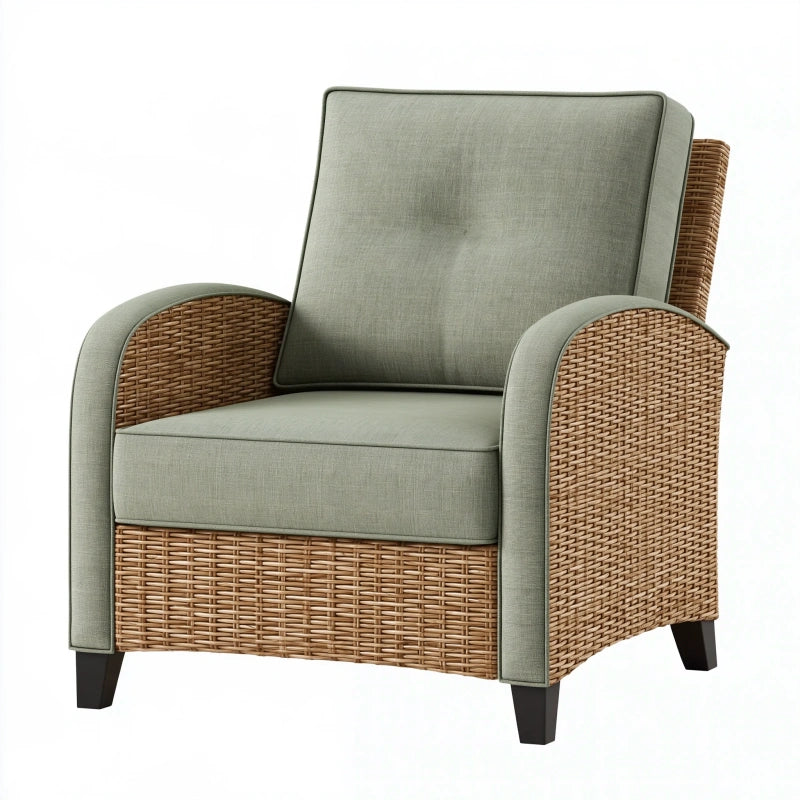 Sessel 78 x 85 x 98 cm Geflecht Stoff Grün Natur - gepolsterter Loungesessel