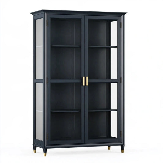 Vitrine 100 x 40 x 190 cm aus Holzwerkstoff und Glas Schwarz Goldfarben mit 2 Glastüren