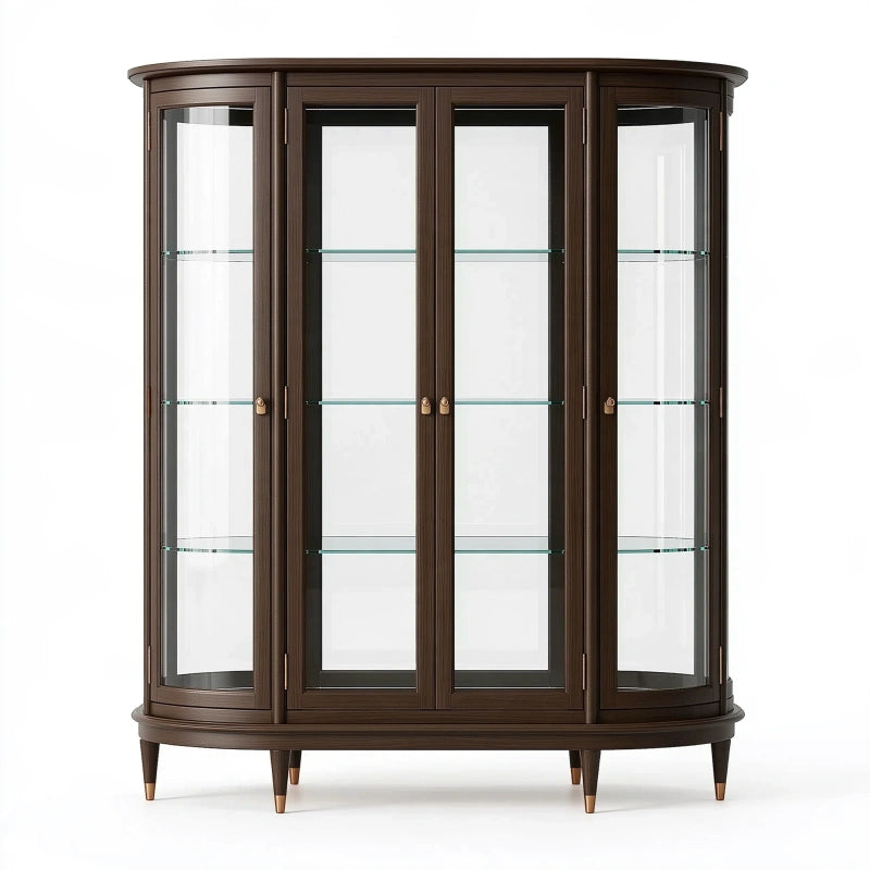 Vitrine 120 x 45 x 190 cm aus Holz und Glas in Dunkelbraun - klassisch mit 4 Glastüren