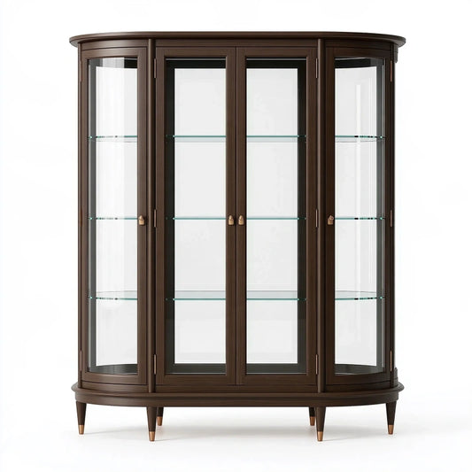 Vitrine 120 x 45 x 190 cm aus Holz und Glas in Dunkelbraun - klassisch mit 4 Glastüren