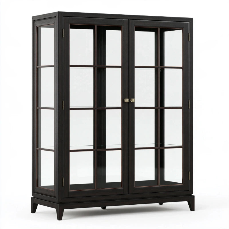 Glasvitrine 100 cm x 45 cm x 190 cm Holzwerkstoff und Glas Schwarz mit transparenten Türen klassisch