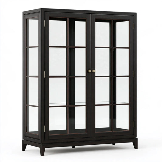 Glasvitrine 100 cm x 45 cm x 190 cm Holzwerkstoff und Glas Schwarz mit transparenten Türen klassisch