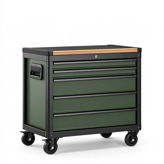 Werkzeugwagen 90 x 45 x 90 cm aus Metall Grün mobil mit 5 Schubladen