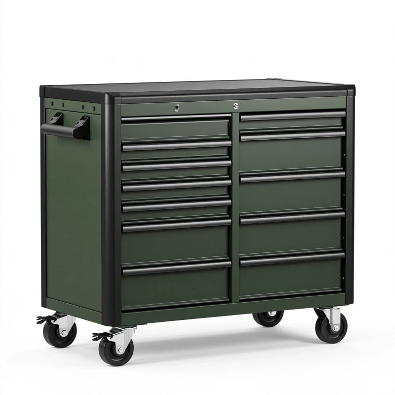 Werkzeugwagen 112 x 61 x 100 cm aus Stahl dunkelgrün mobil mit Schubladen