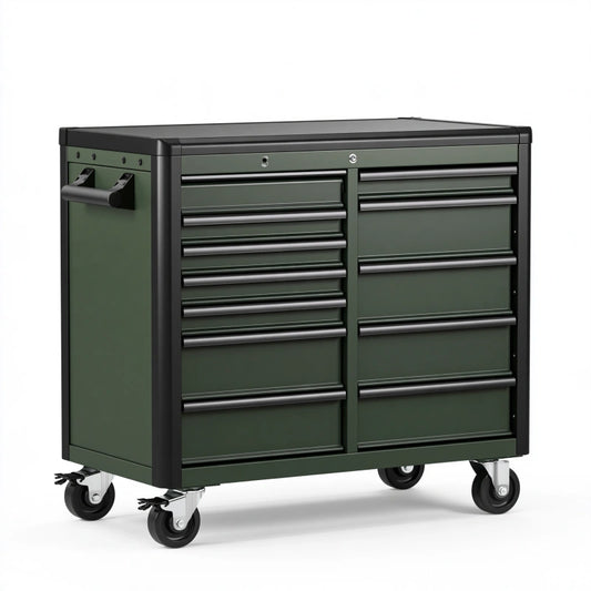 Werkzeugwagen 112 x 61 x 100 cm aus Stahl dunkelgrün mobil mit Schubladen