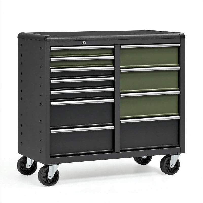Werkzeugwagen 112 x 46 x 97 cm aus Metall schwarz olivgrün mit Schubladen rollbar
