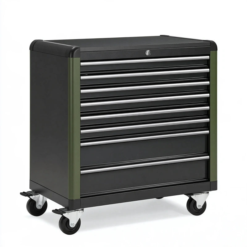 Werkzeugwagen 76 x 46 x 97 cm Stahl Schwarz Olivgrün mit 9 Schubladen abschliessbar